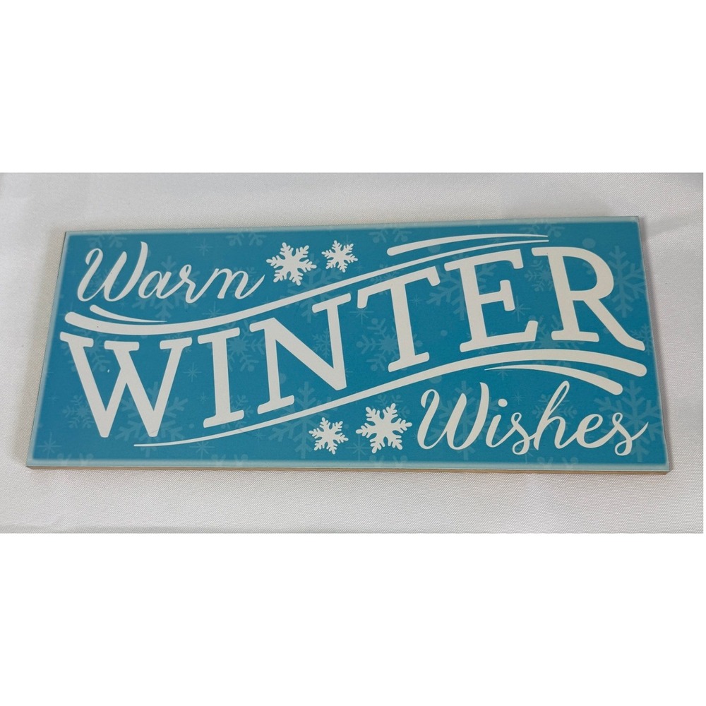 Warm Winter Wishes 12.5"x6" MDF Blue Snowflake Wall Decor Hanging Wreaths Craft